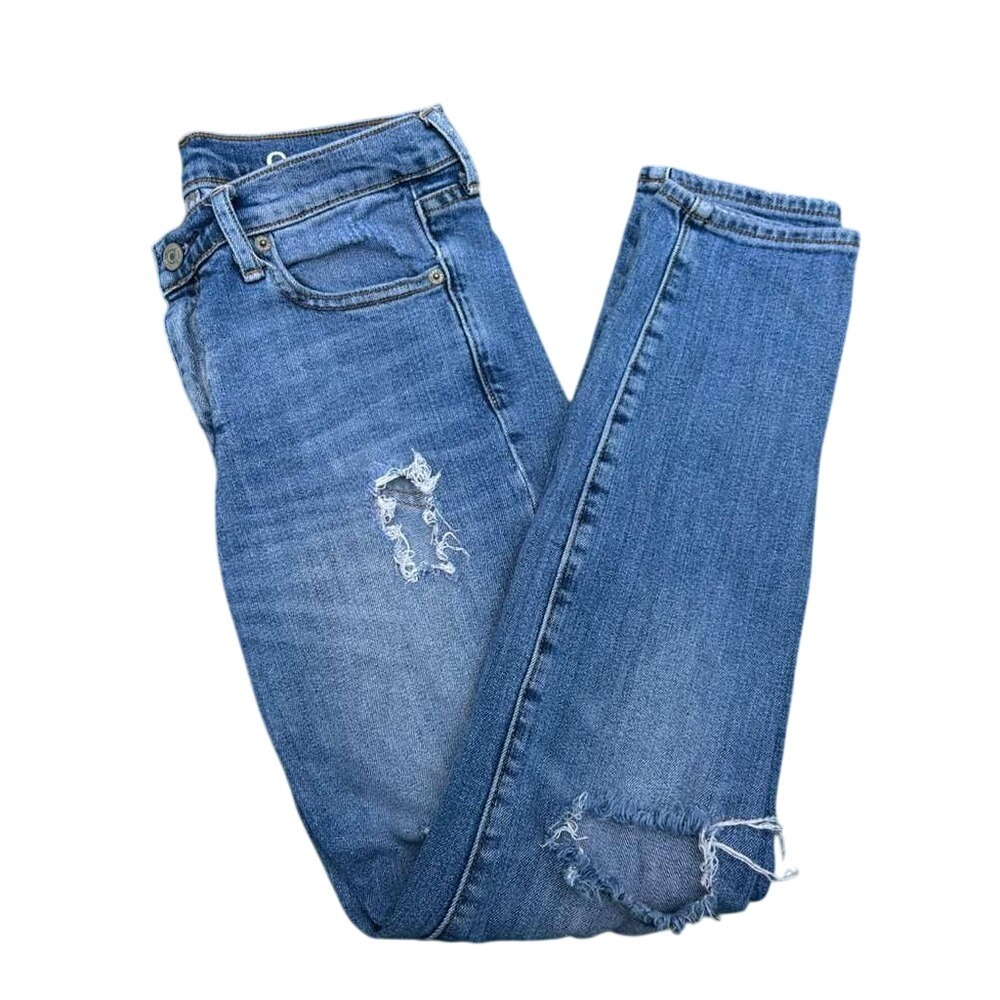 Gap 1969 Authentic True Skinny Distressed Medium Wash Jeans Womens 27s Y2K